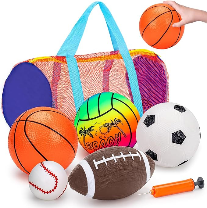 5 Pack Sports Balls Set for Kids with Bag Includes Football Soccer Basketball Baseball Volleyball... | Amazon (US)