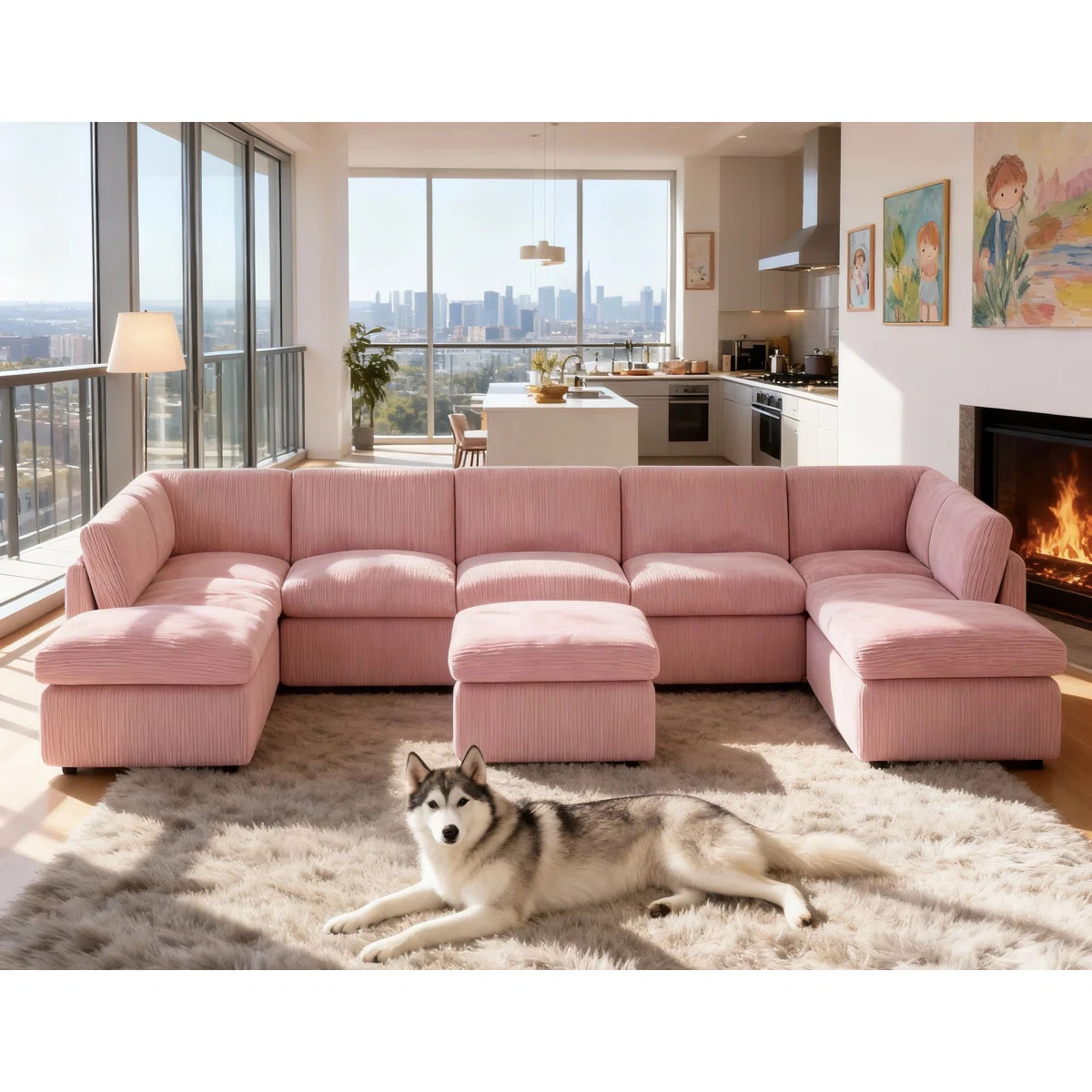 Arfsten Anagel 160'' Wide Symmetrical Modular Corner Sectional with Ottoman | Wayfair North America