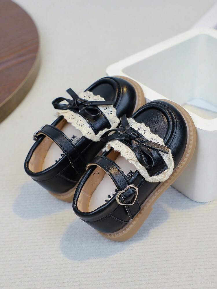 1 Pair Black Bow Cute Fashionable Pearl Design Soft Bottom Non-Slip Flat Baby Toddler Shoes, Suitable For Spring, Summer, Autumn And Winter (Size 16-20, Please Order One Size Down) | SHEIN
