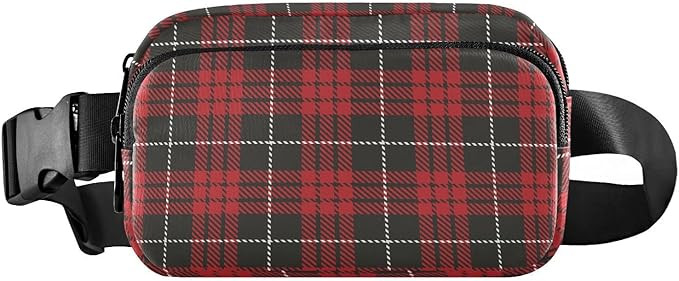 Red Tartan Plaid Fanny Pack for women men Crossbody Waist Pack Bum Bag with Zipper Pocket Belt Ba... | Amazon (US)