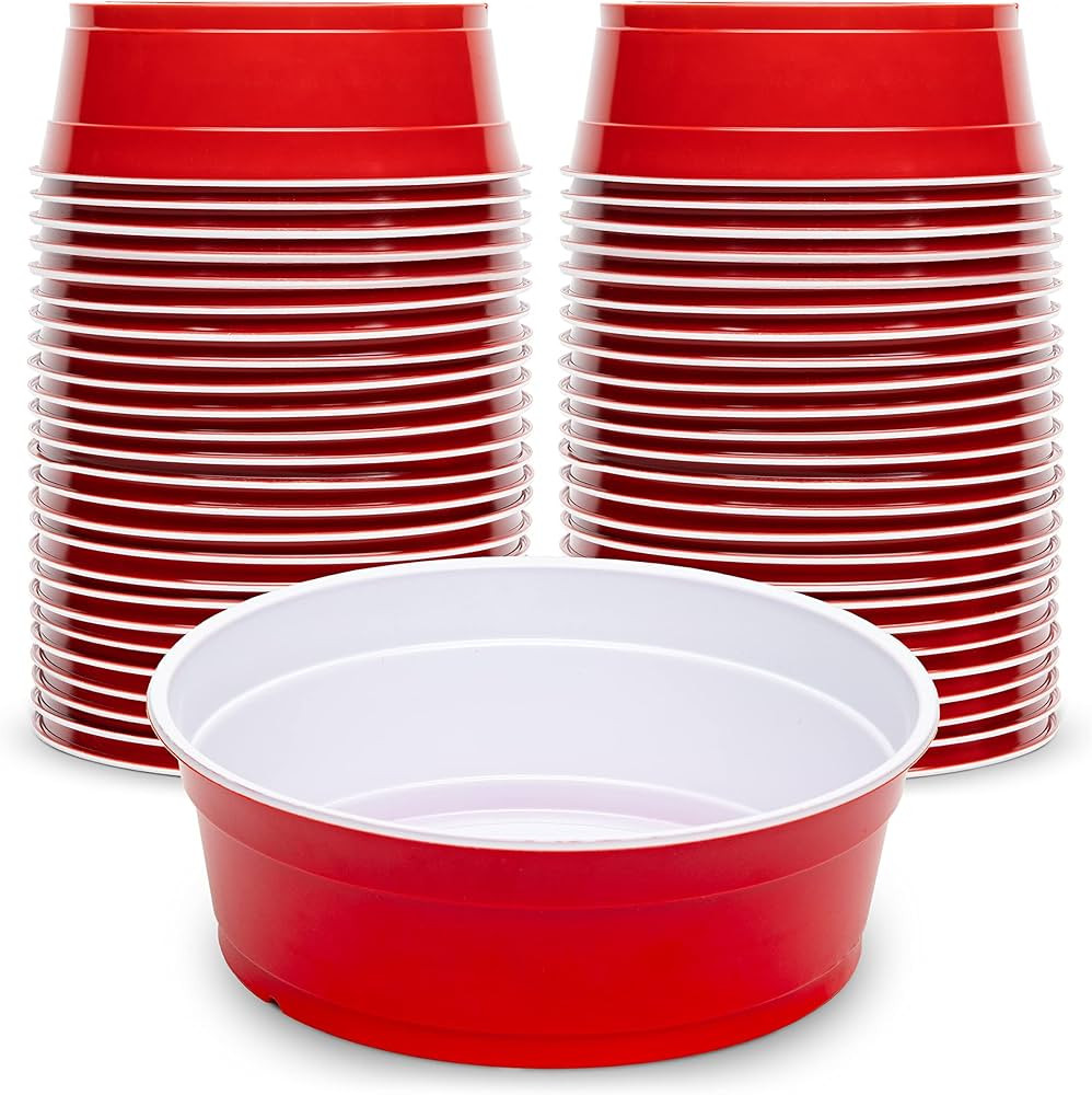 GoBig Red Party Cup Bowls - Large Disposable Plastic Bowls - 22 oz or 60 oz | Amazon (US)