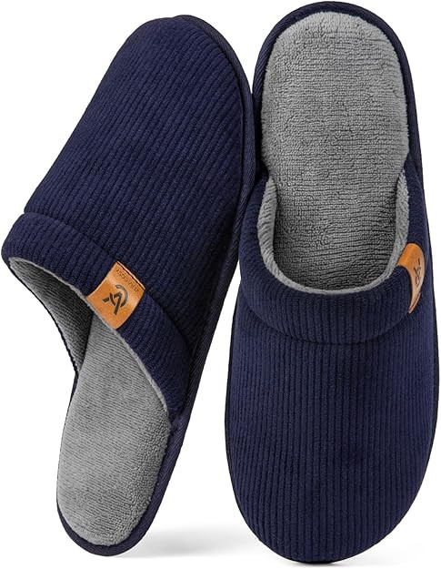 VeraCosy Men's Corduroy Scuff Slippers Soft Comfy Memory Foam Non-slip Indoor House Shoes | Amazon (US)