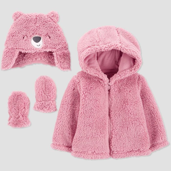 Baby Girls' Bear Faux Fur Jacket - Just One You® made by carter's Pink | Target