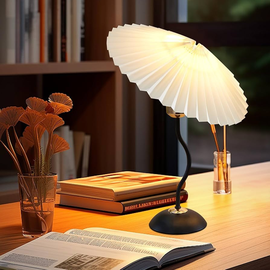 Small Lamp Harp Pleated Table Lamp Bedroom Decoration Small Space Morden Bedside Lamp for Living ... | Amazon (US)