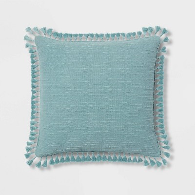 Euro Textured Slub Tassel Decorative Throw Pillow Light Teal Blue - Threshold™: Cotton Dobby, Indoor Square Accent Pillow | Target