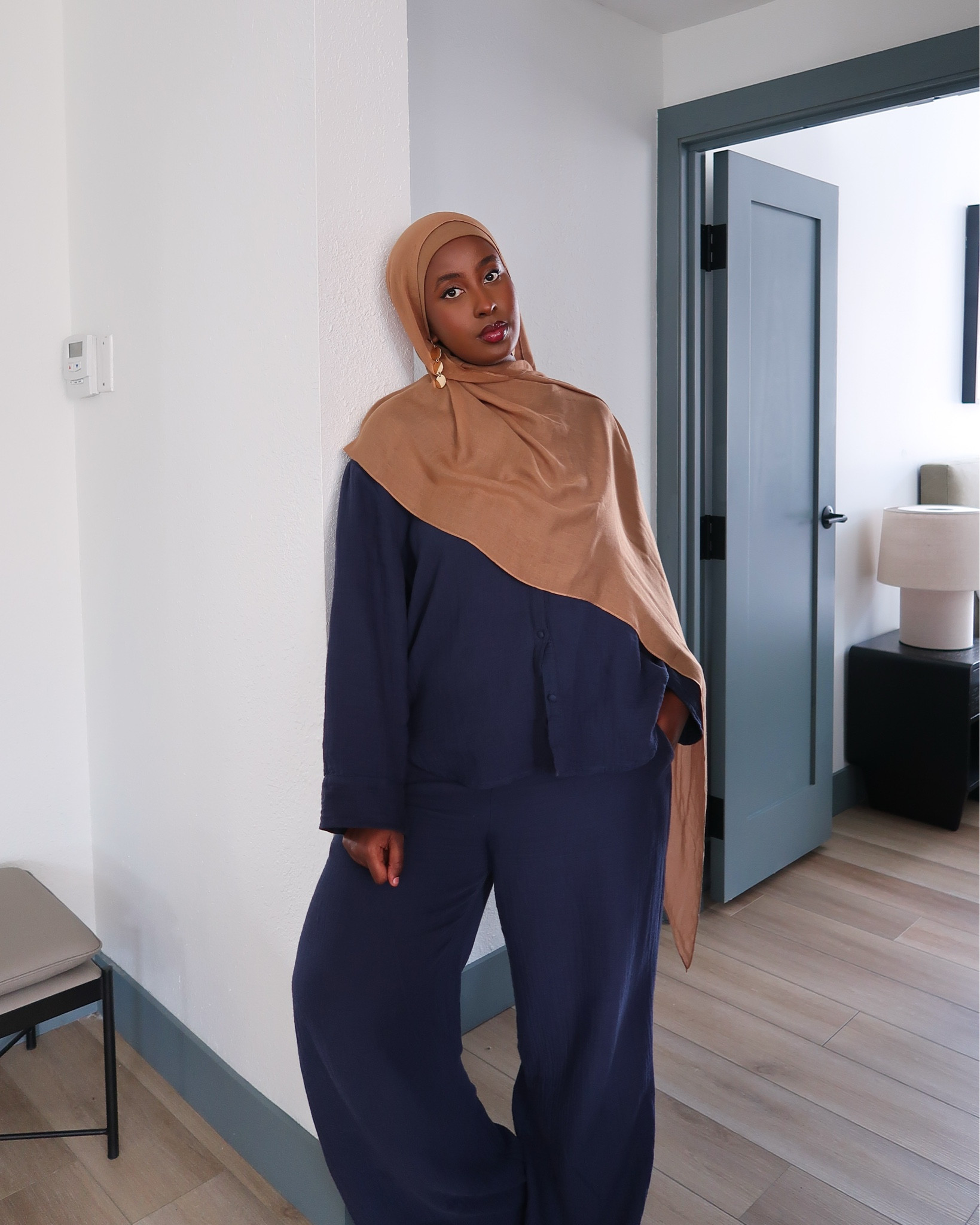 Comfy co-ord, matching set, cotton top and bottom, navy blue outfit