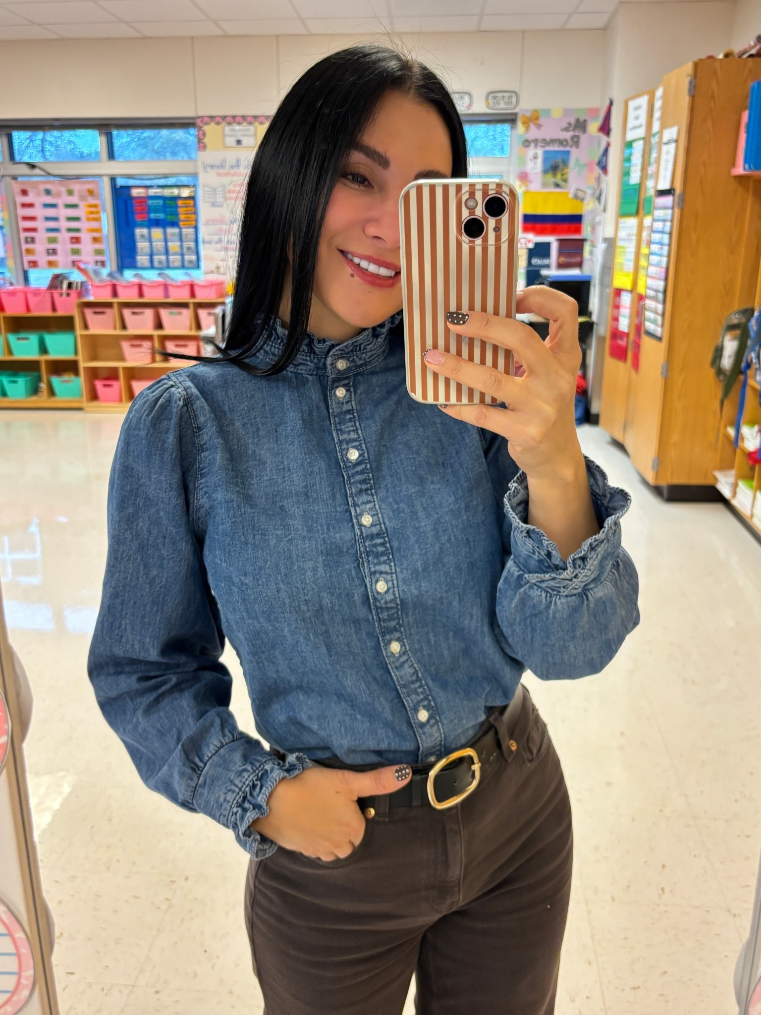 🤎 Denim & chocolate chic vibes ✨
Dark denim ruffle collar shirt outfit 👕 • Chocolate brown pants outfit 🤎 • Leopard flats outfit 🐆 • Preppy feminine style ✨ • Fall teacher outfit idea 🍂 • Neutral chic outfit • Polished everyday look ☕️ • LTK fall fashion finds • Denim & brown outfit aesthetic 🤎👖

#LTKootd #LTKdayinmylife #LTKU