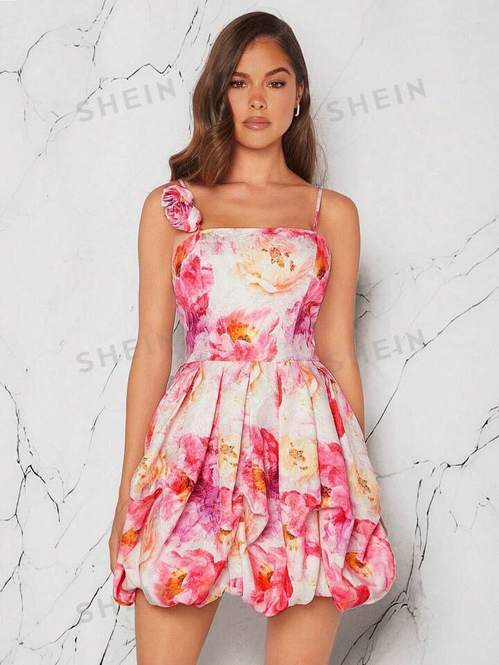 SHEIN Haute Floral Jacquard Bubble Hem Dress Flower Dress | SHEIN