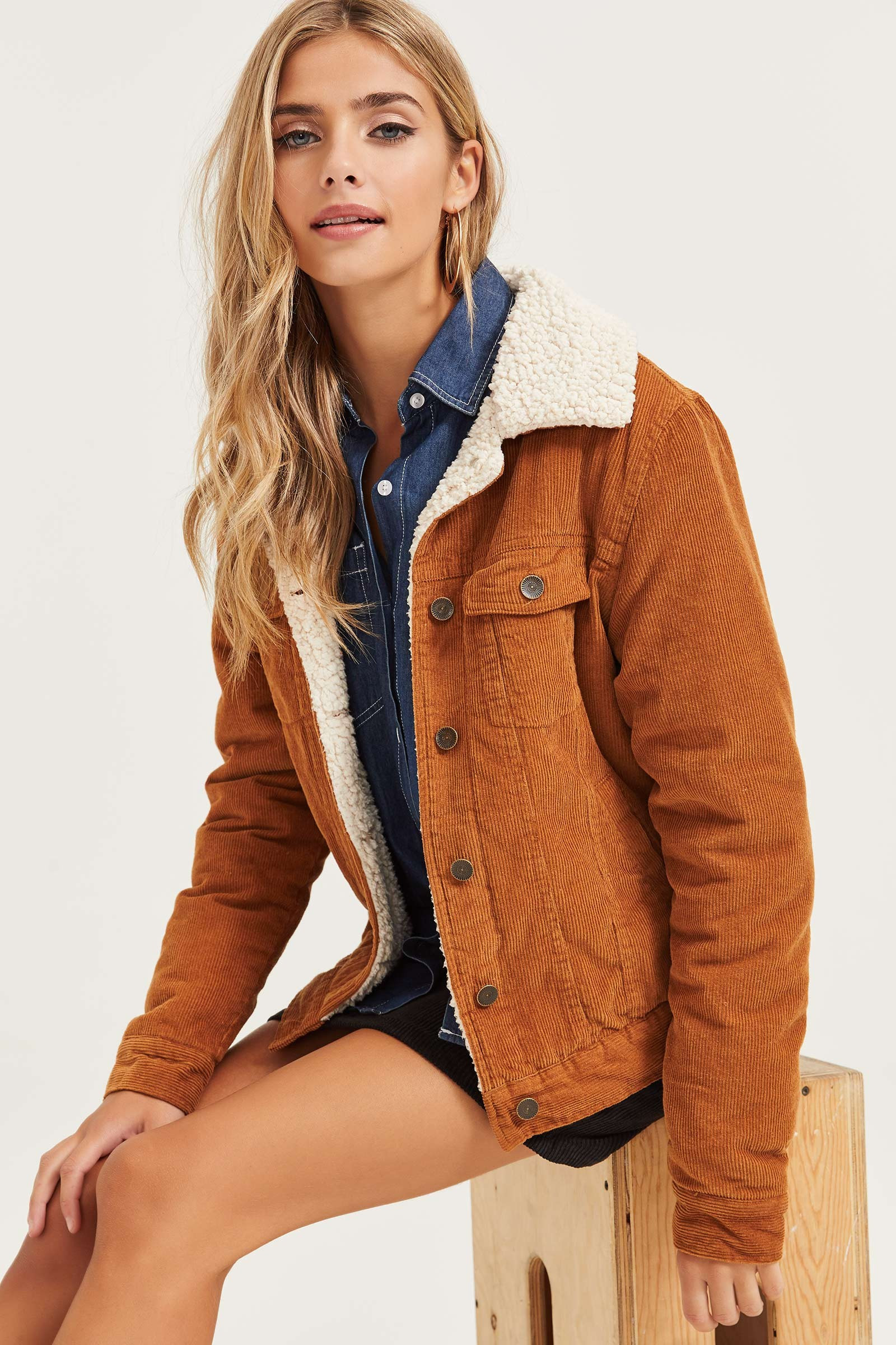Faux Sherpa Lined Corduroy Jacket - Clothing | Ardene | Ardene