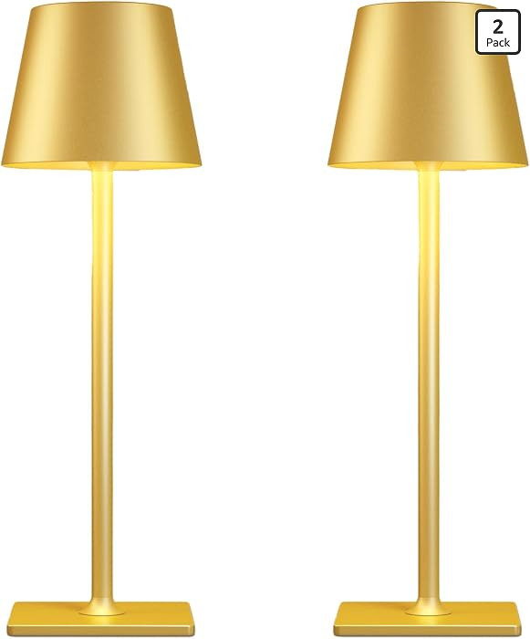 2 Pack Gold Rechargeable Table Lamps,Cordless Lamp with 6000mAh Battery Operated,Wireless Lamp fo... | Amazon (US)