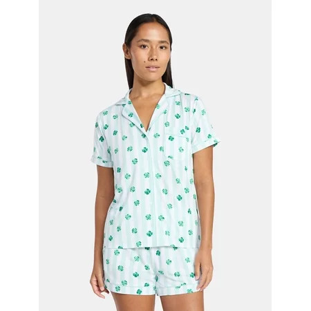 St. Patrick's Day Women's and Women's Plus Notch Collar Top and Shorts Pajama Set from Way to Celebrate, 2-Piece, Sizes XS-3X | Walmart (US)