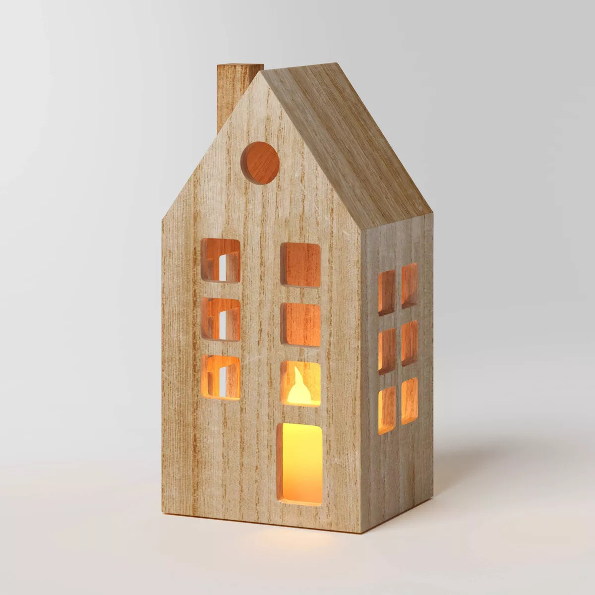 7" Lit Wood House with Round Window Christmas Village Building - Wondershop™ Brown | Target