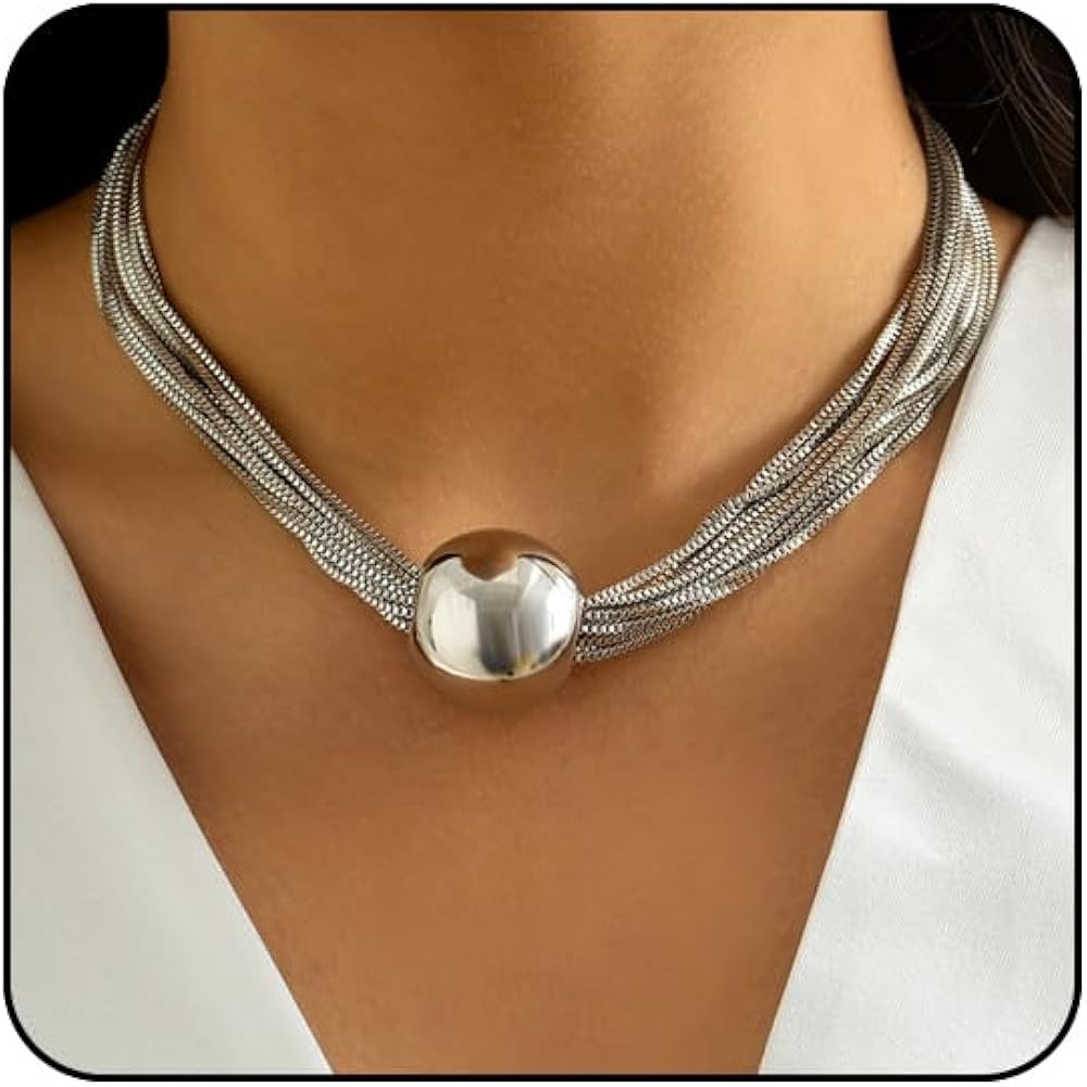 Chunky Gold Choker Necklace Chunky Silver Necklace for Women Gold Statement Necklace Black Choker... | Amazon (US)
