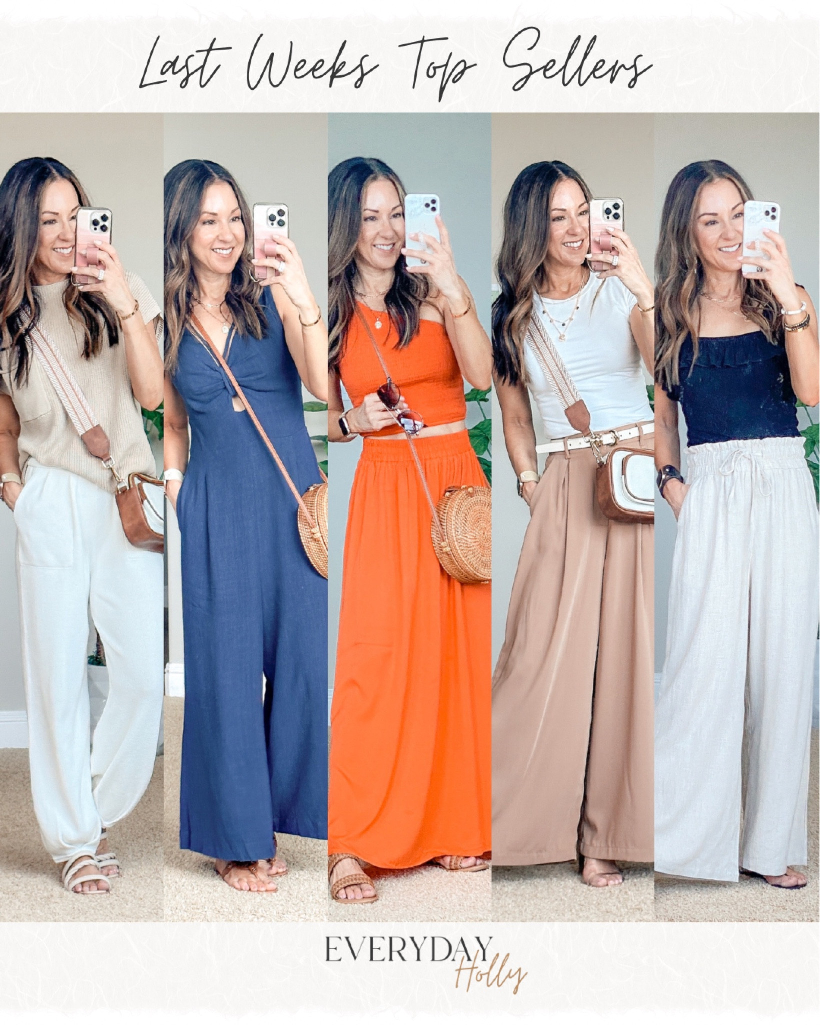 Last weeks top sellers from my blog. Summer fashion | Summer outfit ideas | Wide leg trouser | Linen pants | Elevated linen jumpsuit | vacation outfit | resort wear | Crossbody bag | 

#LTKstyletip #LTKunder50 #LTKsalealert