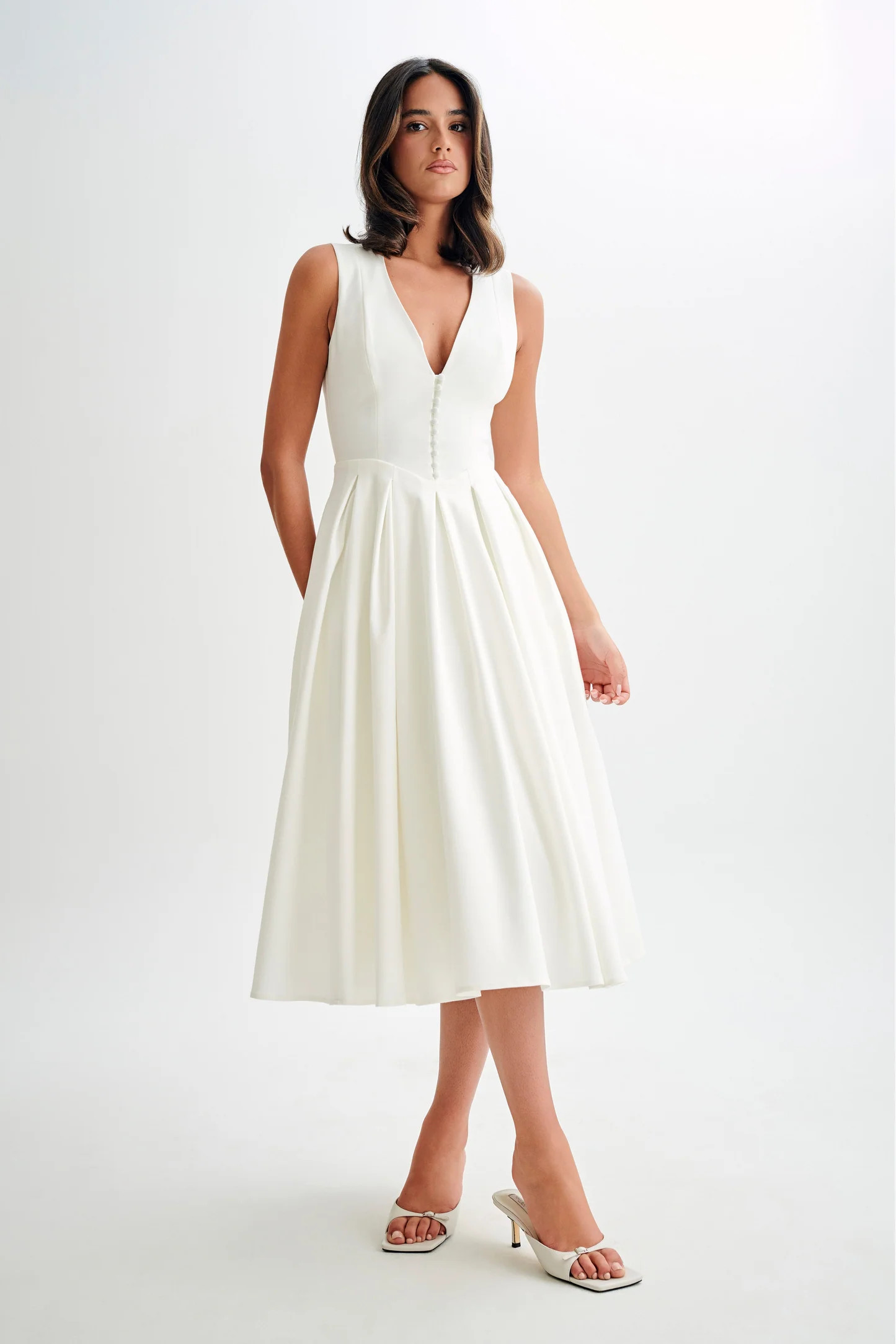 Keely Cotton Sleeveless Midi Dress - White | MESHKI US