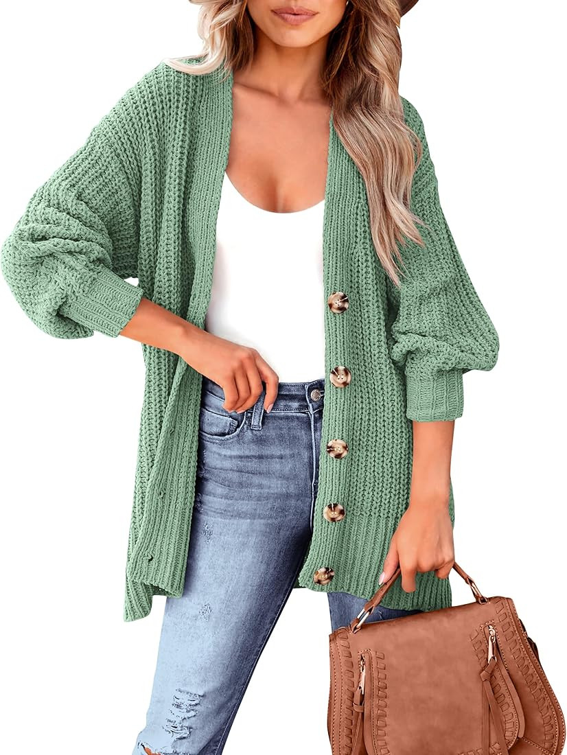MASCOMODA Women's Long Sleeve Oversized Cable Knit Sweater Cardigan 2023 Fall Open Front Button D... | Amazon (US)
