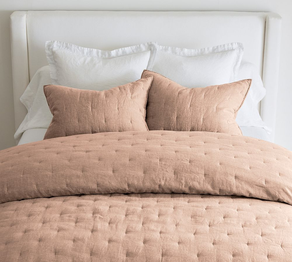Belgian Flax Linen Tufted Quilt, Rosewood Blush, Full/Queen | Pottery Barn (US)