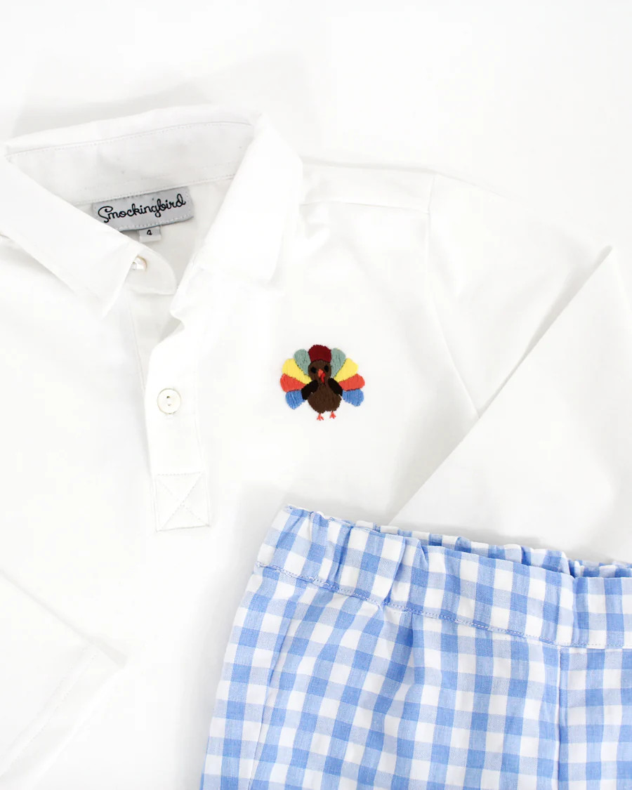 Turkeys Embroidered Gingham Pants Set | Smockingbird Kids