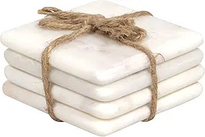 Farmhouse Decor Marble Coasters for Drinks - Kitchen Table Drink Coaster Set of 4-4" Diameter (Sq... | Amazon (US)