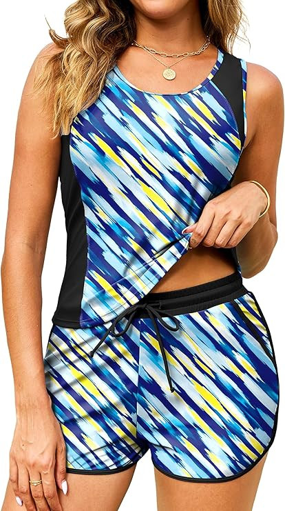 Arolina Tankini Swimsuits for Women Two Piece Athletic Bathing Suits Blouson Tankinis Top with Sp... | Amazon (US)