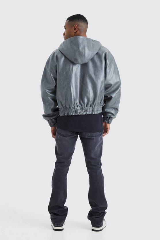 Boxy Cracked Pu Hooded Bomber | boohooMAN (DE, IE & UK)