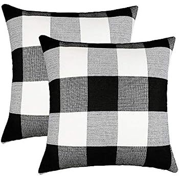 4TH Emotion Set of 2 Farmhouse Buffalo Check Plaid Throw Pillow Covers Cushion Case Cotton Linen ... | Amazon (US)