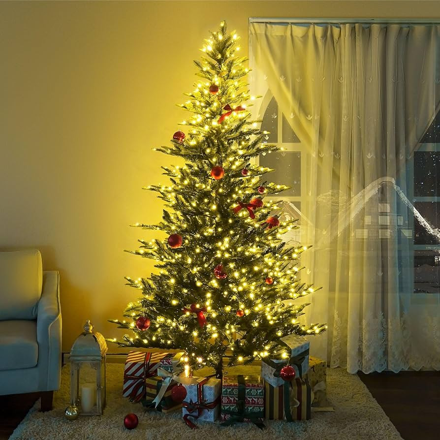 Lujan 7.5ft Prelit Aritificial Christmas Tree with 1266 Branch Tips, 700 Warm Lights and Metal St... | Amazon (US)