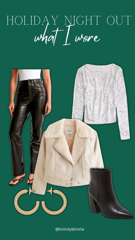 Holiday night out outfit idea I wore this recently to a girls night out! I love these faux leather pants they come in length options! 

Top tts small
Pants 28/long
Jacket tts 
Boots sized up a half



#LTKHoliday #LTKparties #LTKSeasonal