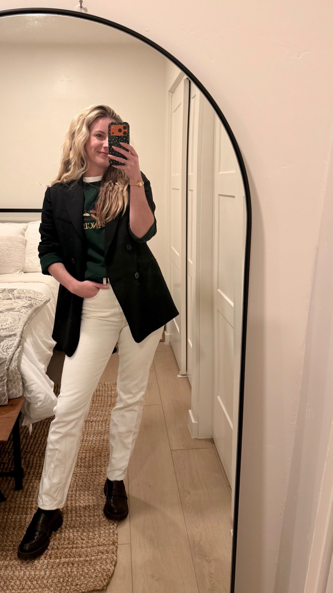 Winter travel outfit but make it easy. ✈️

One of my favorite outfit formulas when I’m flying:
structured blazer + cozy sweatshirt + straight leg jeans.

It feels polished enough for the airport but still comfortable for travel days. I styled it with my Sézane Sexy Brut white jeans, chunky loafers, and a layered tee so the neckline peeks through.

Bonus: the green sweatshirt for St. Patrick’s Day weekend in Chicago ☘️

Everything is linked here for sizing and details.

#LTKootd #LTKSeasonal #LTKTravel