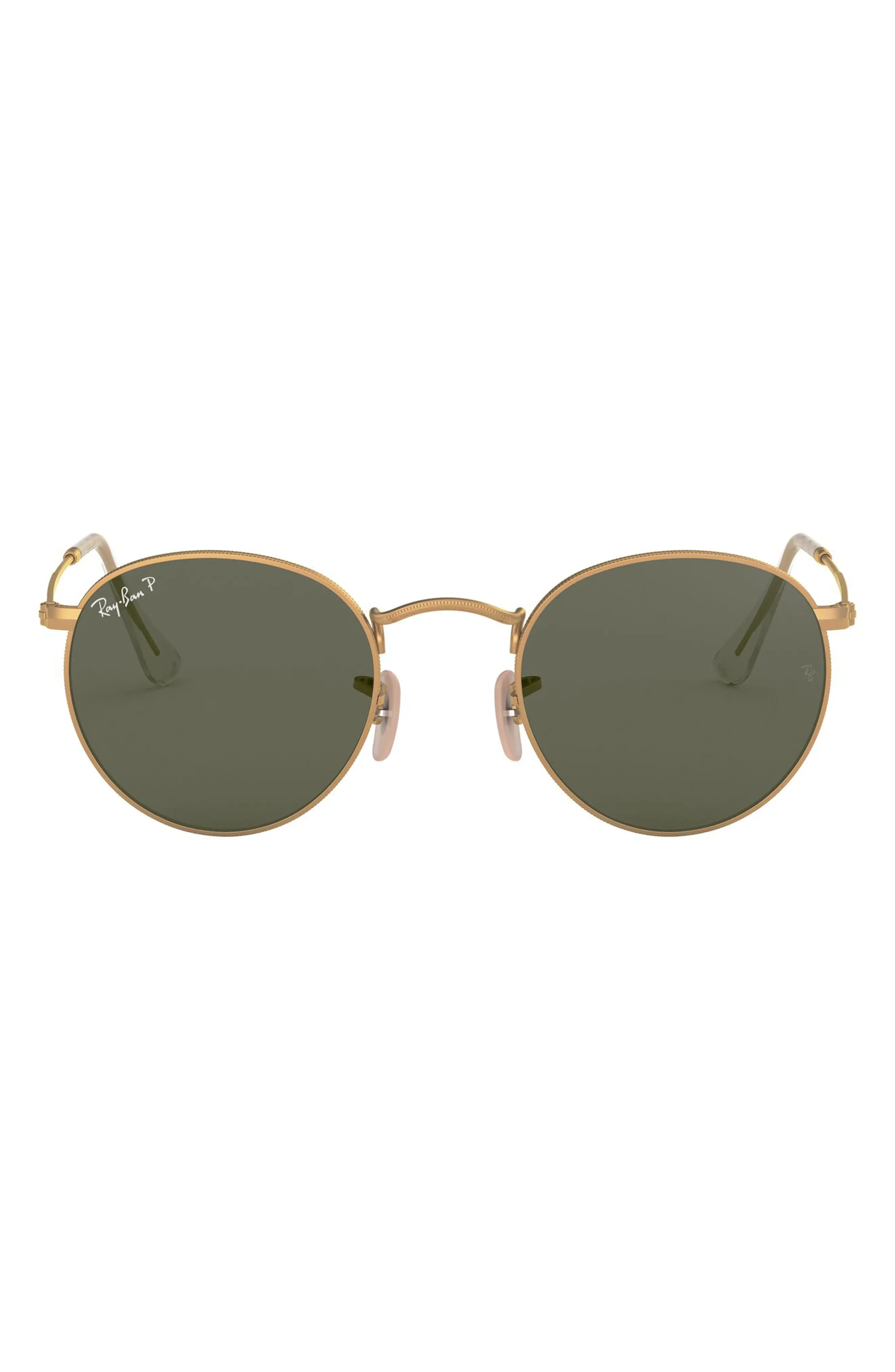 Ray-Ban 50mm Polarized Round Sunglasses in Gold/Green Solid at Nordstrom | Nordstrom