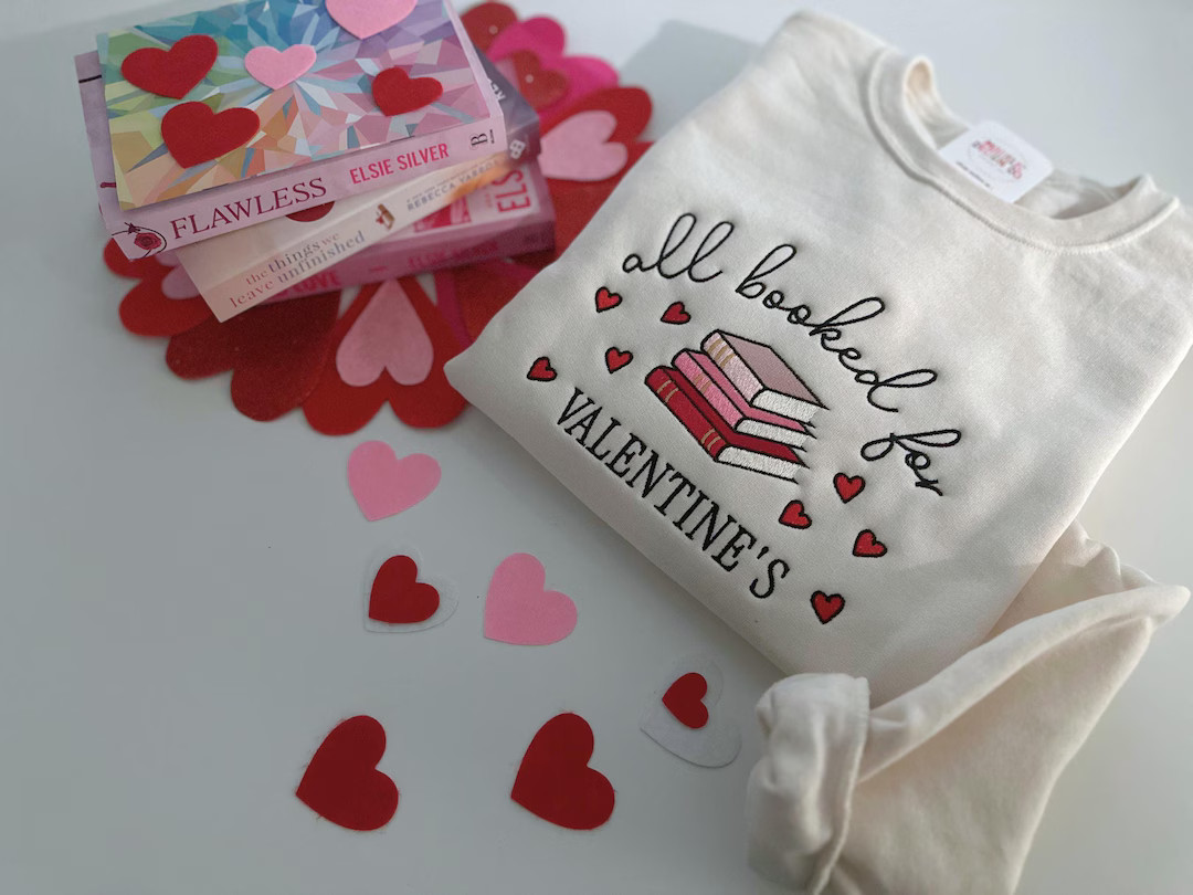 Valentines Embroidered Sweatshirt, All Booked for Valentines, Bookish Sweater, Book Lover Romco, ... | Etsy (US)