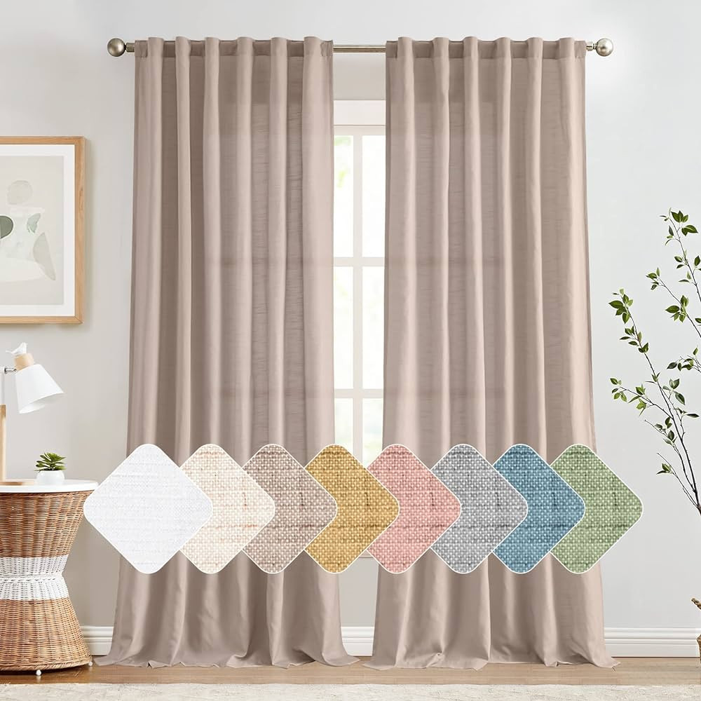 jinchan Linen Curtains for Living Room Drapes Rod Pocket Back Tab Linen Ble 
