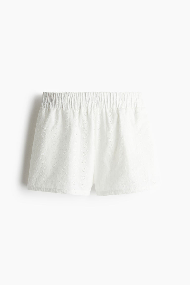 High-Waist Eyelet-Embroidered Shorts - White - Ladies | H&M US | H&M (US + CA)
