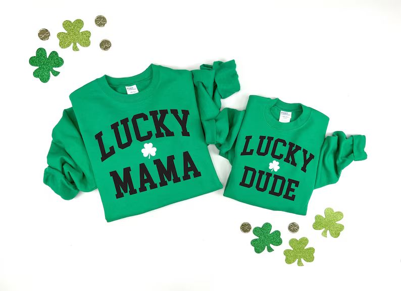 Matching St Patricks Day Sweatshirts, Lucky Mama Sweatshirt, Mommy and Me Outfit, Boy Mama Shirt,... | Etsy (US)