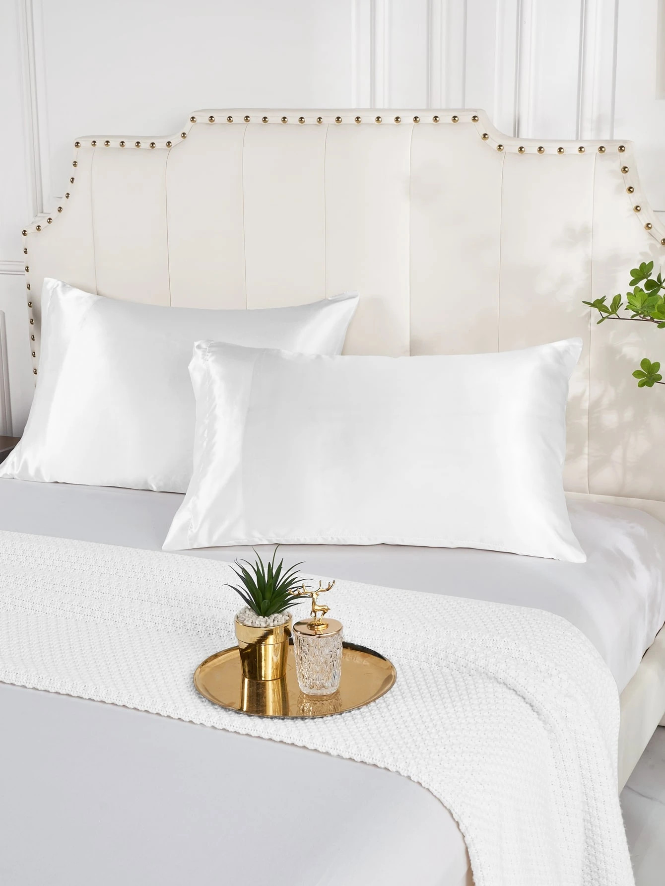 1pair White Pillow Case, Simple Satin Bed Pillow Case For Home | SHEIN