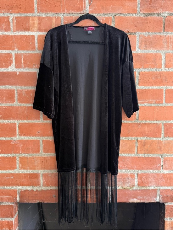 Vintage Black Velvet Fringe Kimono Cardigan 1990’s | Poshmark
