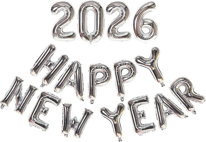 Silver Happy New Year 2026 Balloons, 16 Inch 2026 Foil Number Balloons, 2026 NYE Decorations for ... | Amazon (US)