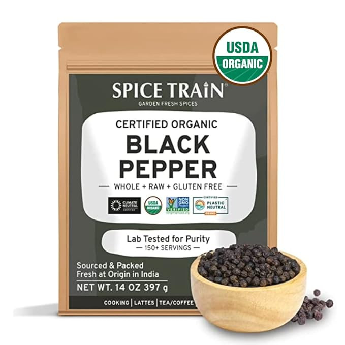 SPICE TRAIN, USDA Organic Black Pepper Whole (397g/14oz) Gluten-Free, Vegan & Raw Peppercorns fro... | Amazon (US)