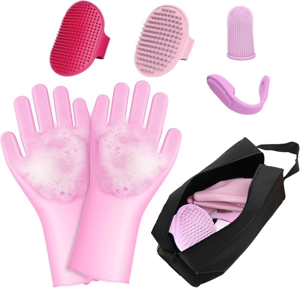 7 PCS Pet Grooming Kit for Dogs and Cats | Dog Washing Gloves | Dog Bath Brush | Cleanroom Gloves... | Amazon (US)