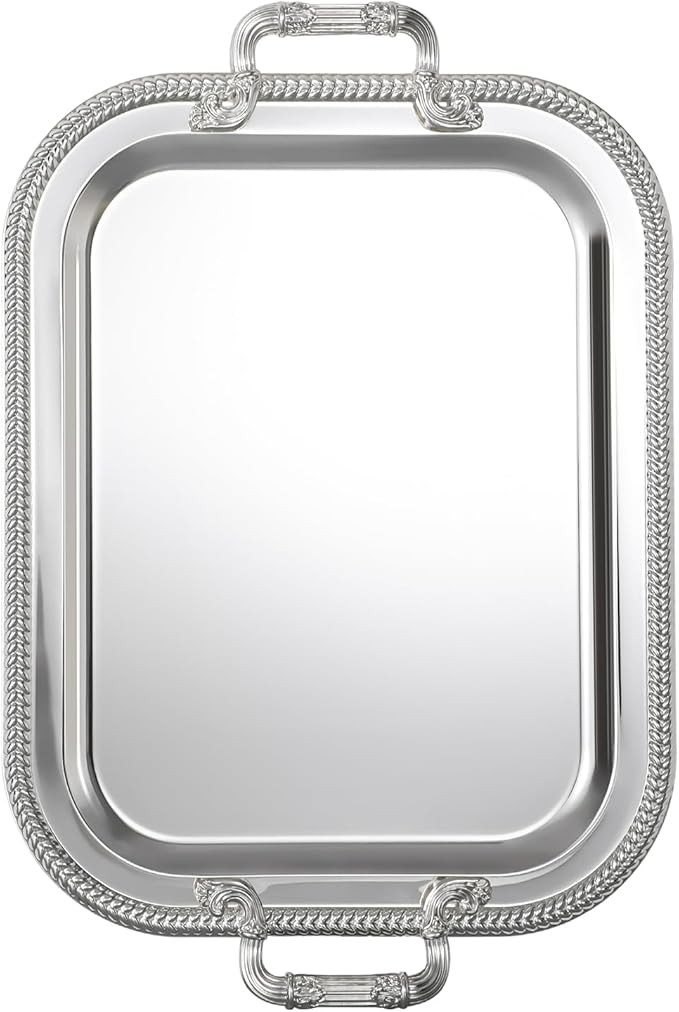 18.5"x14.5" Rectangular Silver Serving Tray with Handles, Beautiful Mirror Polished Finish, Light... | Amazon (US)