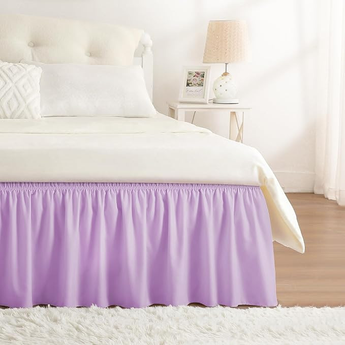 Bed Skirting Queen Size Lilac Purple Bed Skirt 18 Inch Drop, Wrap Around Elastic Adjustable Bedsk... | Amazon (US)