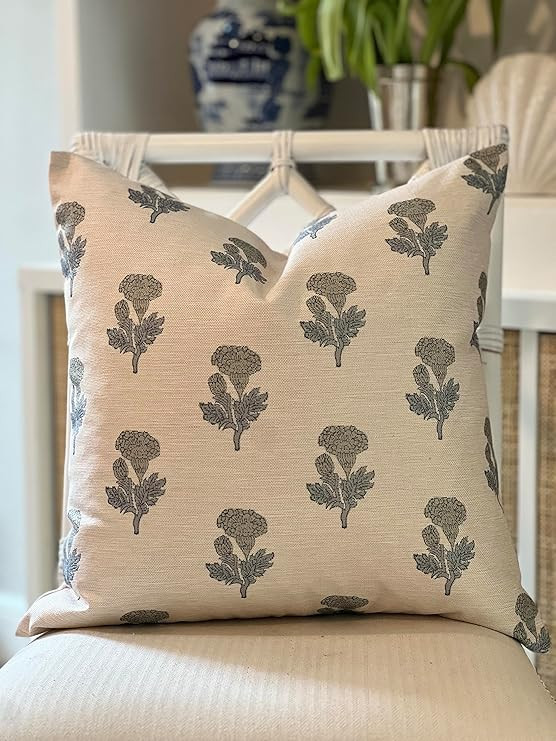 Jillien Harbor Blockprint Pillow Cover Grandmillennial Style Pillow Cover (Jekyl) | Amazon (US)