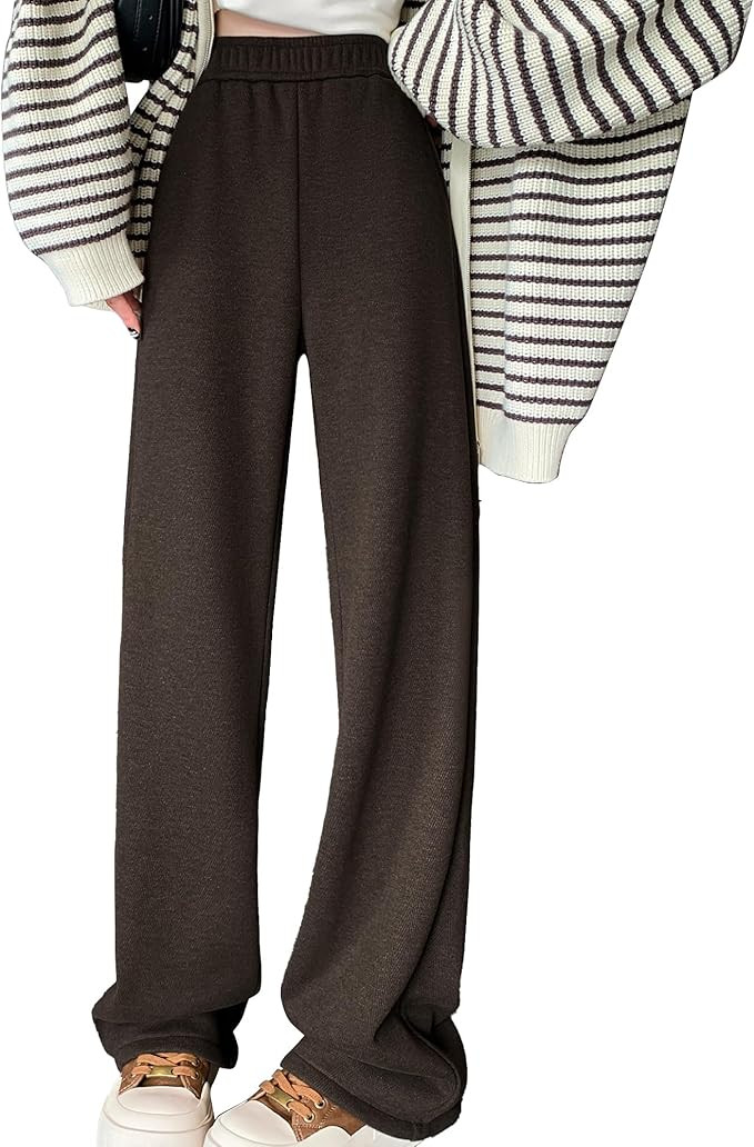 Hixiaohe Fleece Lined Wide Leg Pants for Women Fashion High Waisted Baggy Sweatpants Trendy Athle... | Amazon (US)