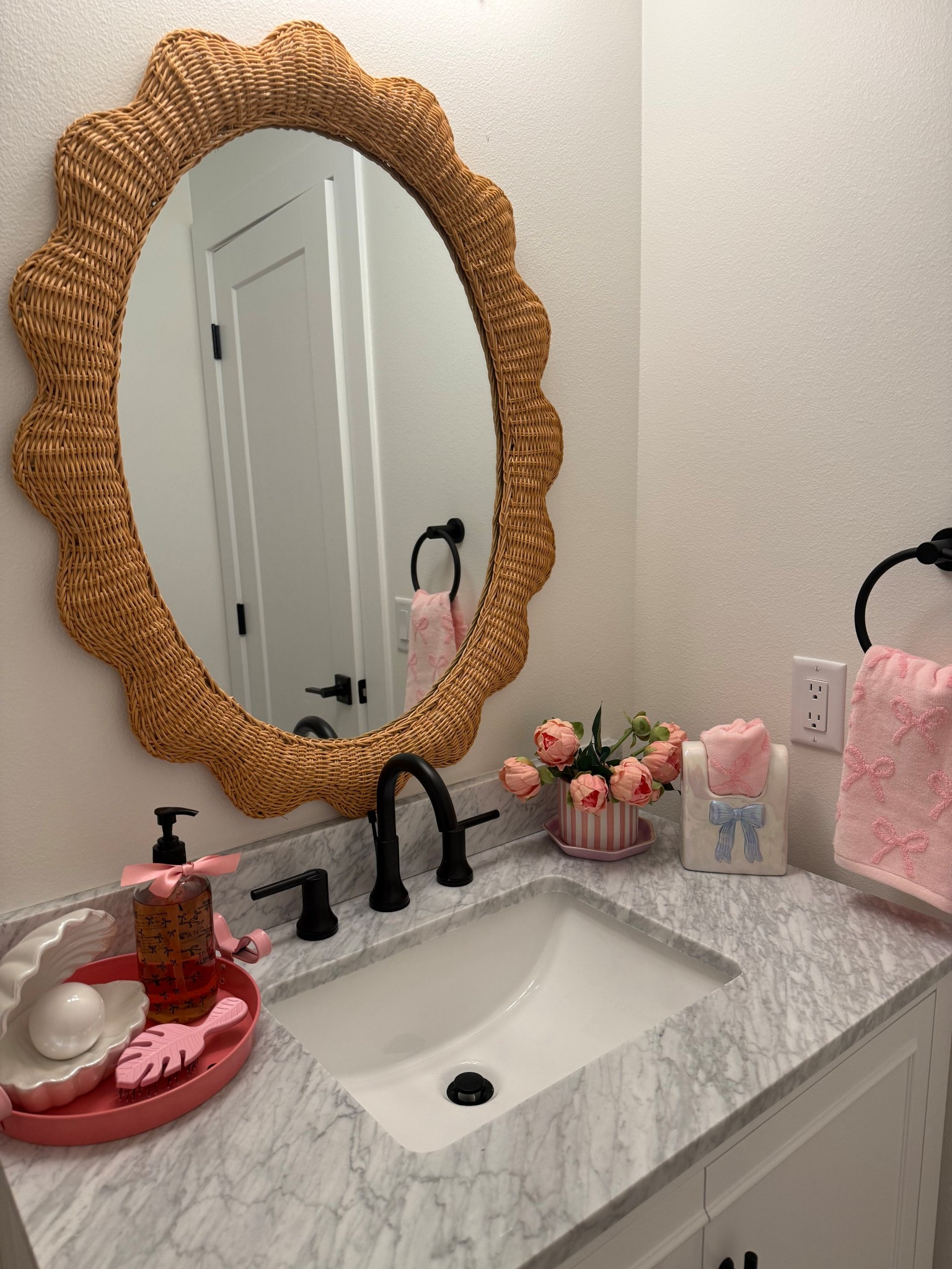 Rattan scalloped woven mirror! Boho beachy little girls bathroom, powder room! 

#LTKBaby #LTKHome #LTKKids