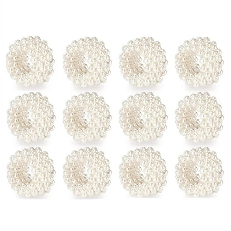 Napkin Ring 12-Piece Set, White Pearl Napkin Buckle Table Decoration | Walmart (US)