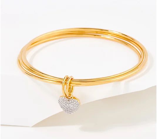 Affinity Diamonds Bangle with Pave Heart, Sterling Silver - QVC.com | QVC