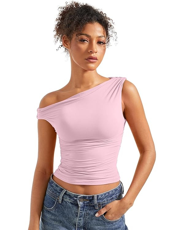 SUUKSESS Women Off Shoulder Tops Sleeveless Shirts Y2K Going Out Crop Tank Top | Amazon (US)