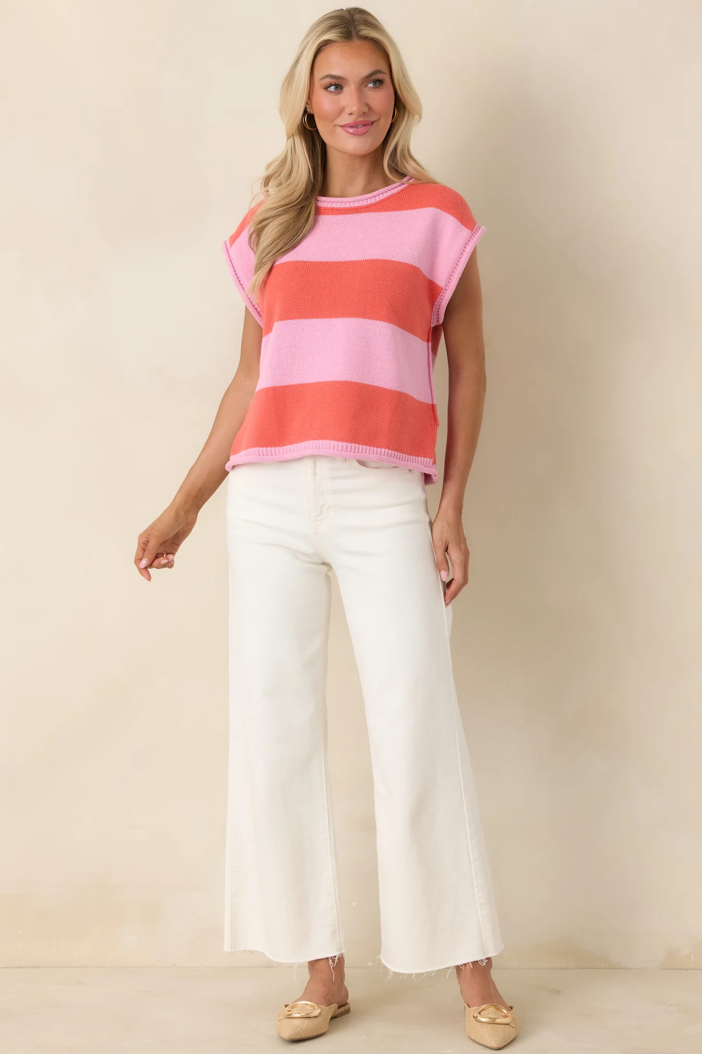 All In A Day Pink & Poppy Red Stripe Knit Top | Red Dress