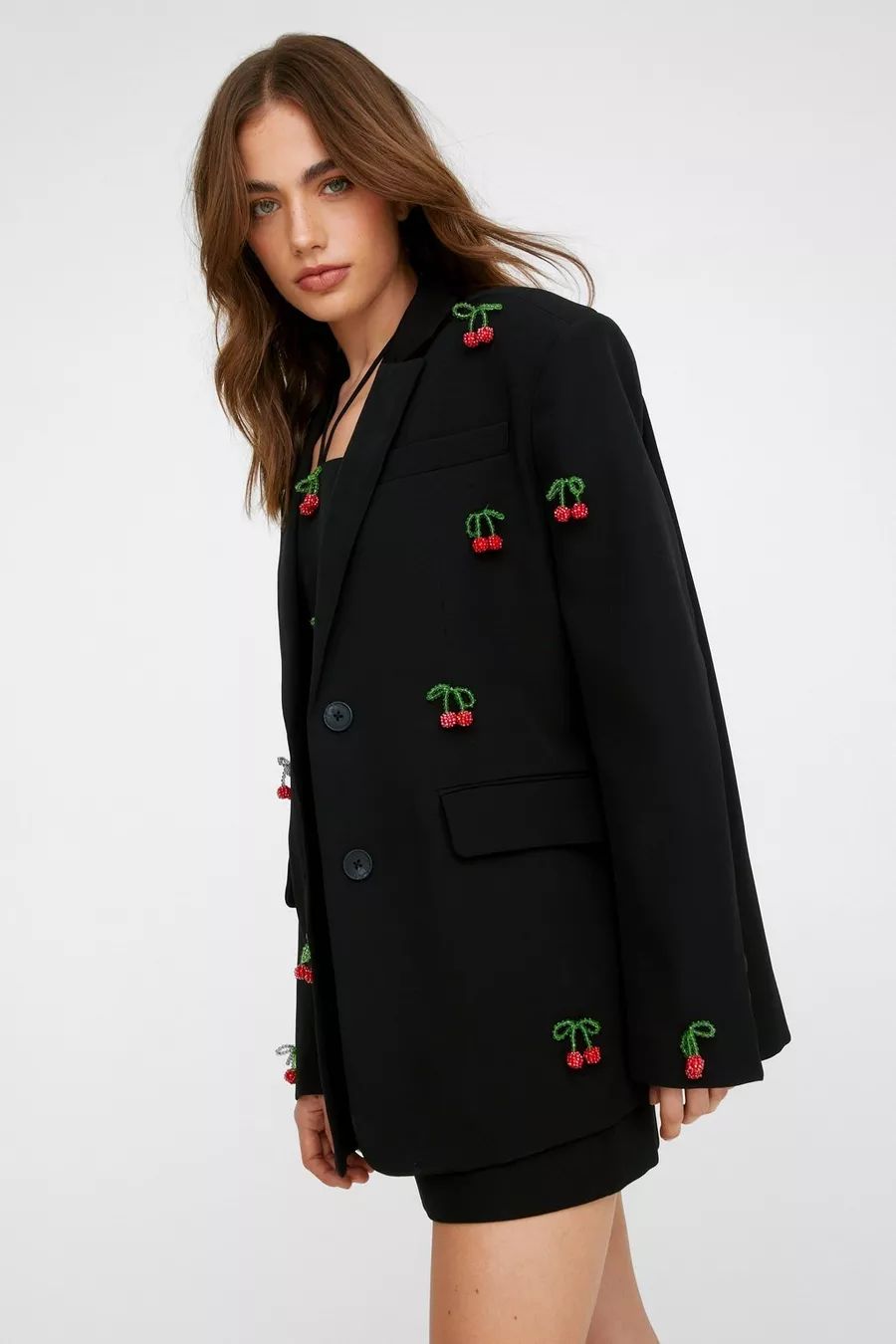 Premium Twill Embellished Cherry Blazer | Nasty Gal US