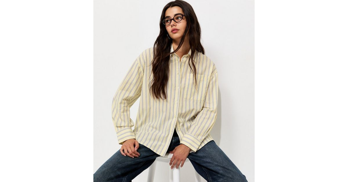 Women's Yellow Cotton Striped Oversized Shirt New Look | New Look (UK)